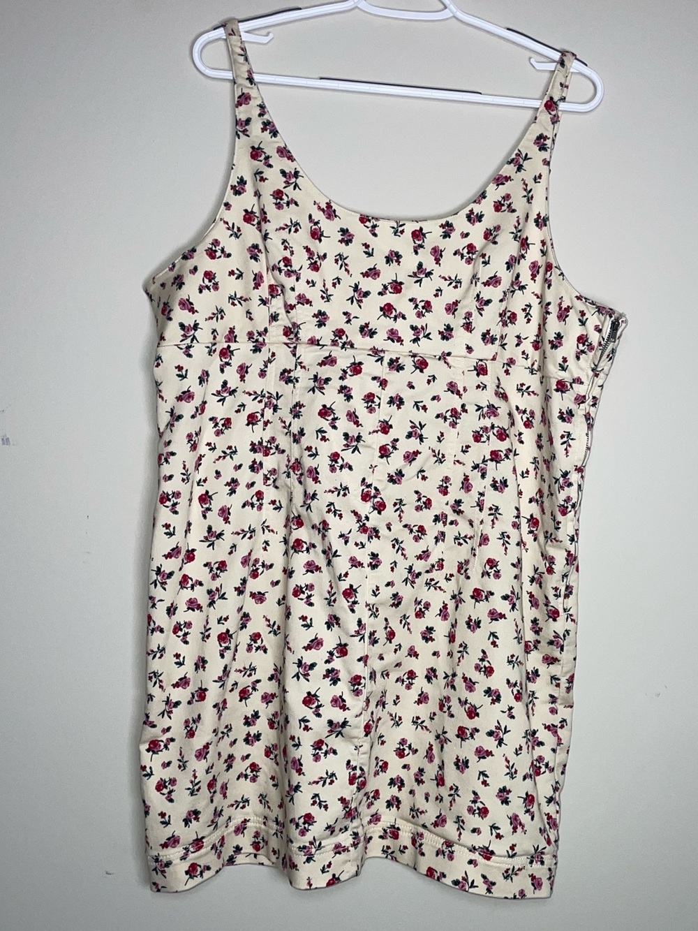 No Boundaries XXL Cream Floral Pattern Cotton Blend Side Zip Overall Dress